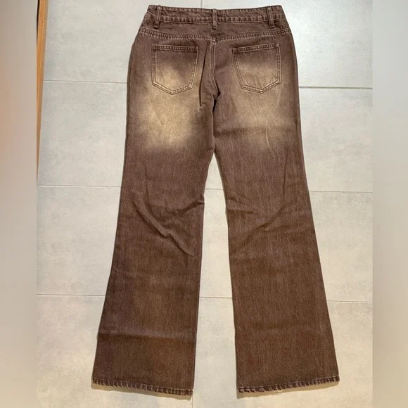 Edikted Brown Flare Wide Leg Jeans with Vintage Look NWT - Picture 8 of 8
